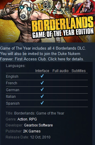 Borderlands: Game of the Year Steam - Click Image to Close